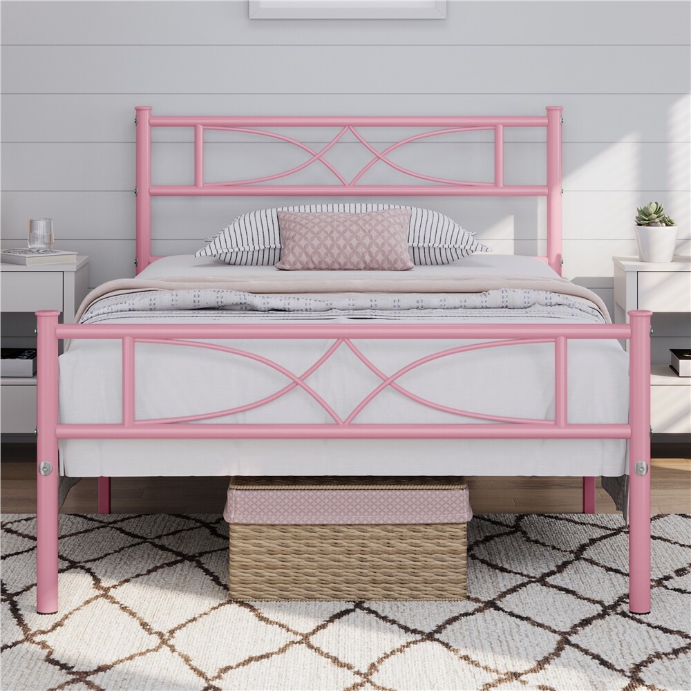 Metal Bed frame Platform Bed with Curved Design Headboard Twin/Full/Queen