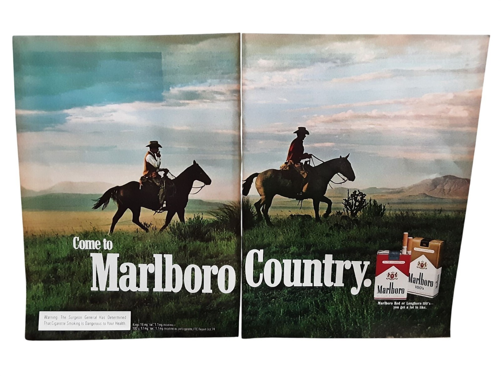 1975 Marlboro Cigarette Cowboy Western Ad Marlboro Country 2 Page