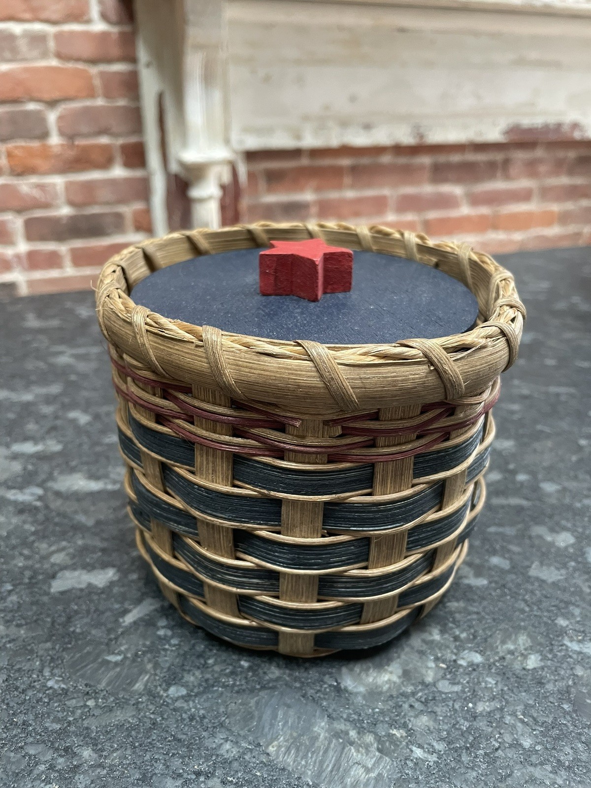 Patriotic Wooden Basket with Wooden Lid & Star Knob
