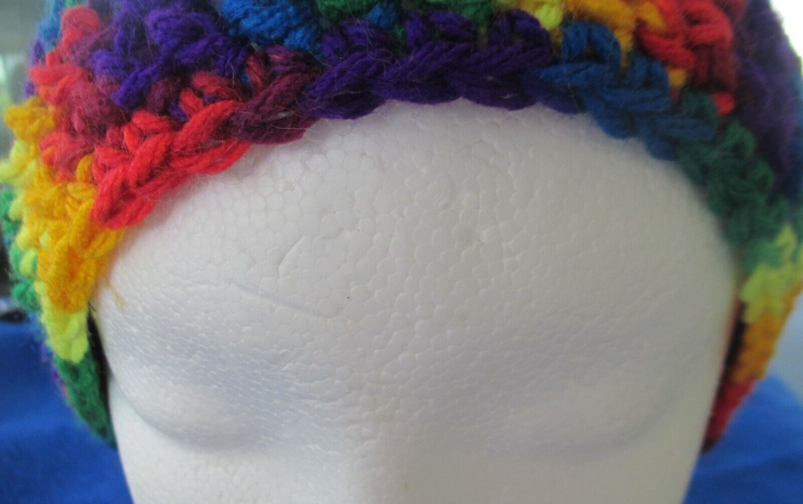 Lady's Crochet Beanie Hat Multicolored BLUE, GREEN, RED, YELLOW Acrylic Adult Sz