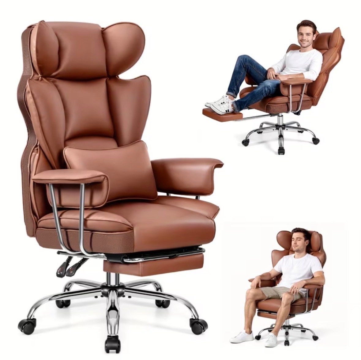 Big & Tall Executive Office Chair with Footrest - Heavy Duty 500lbs Capacity