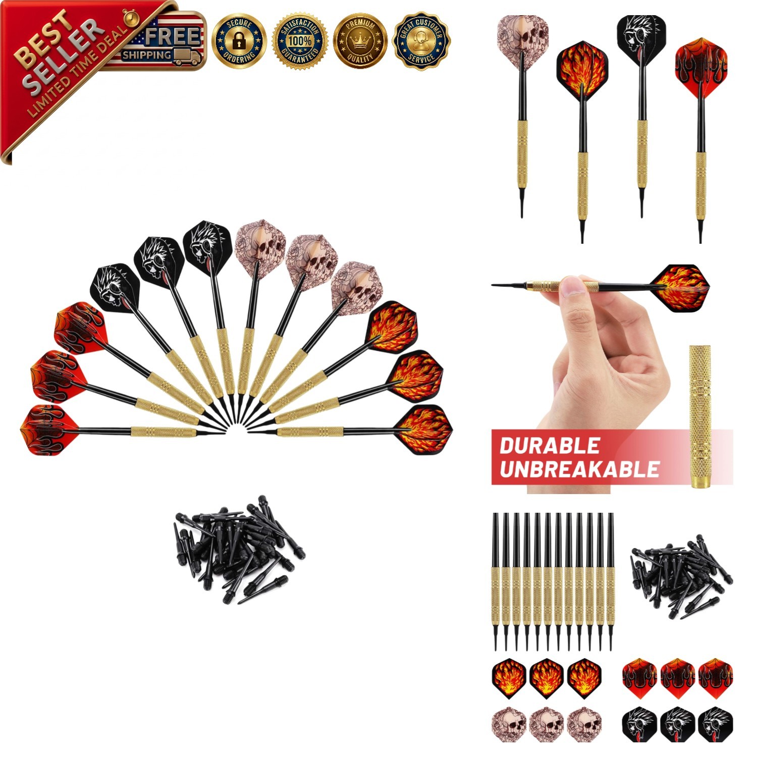 14g Soft Tip Darts Set - 12 Darts with 36 Replacement Tips for Ultimate Fun