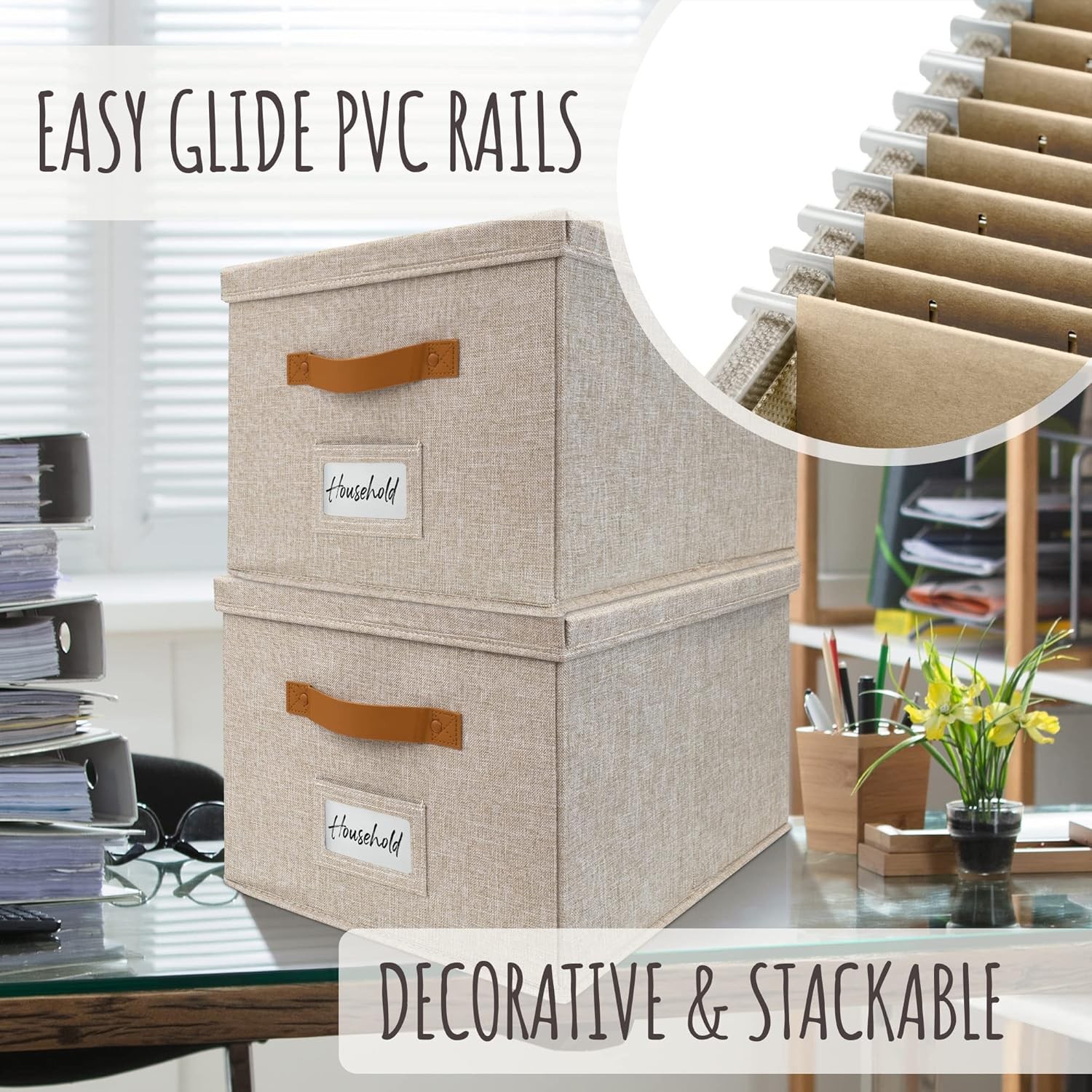 NEW.Decorative Document Storage Box Set (2-Piece) Easy-Slide Lidded Design