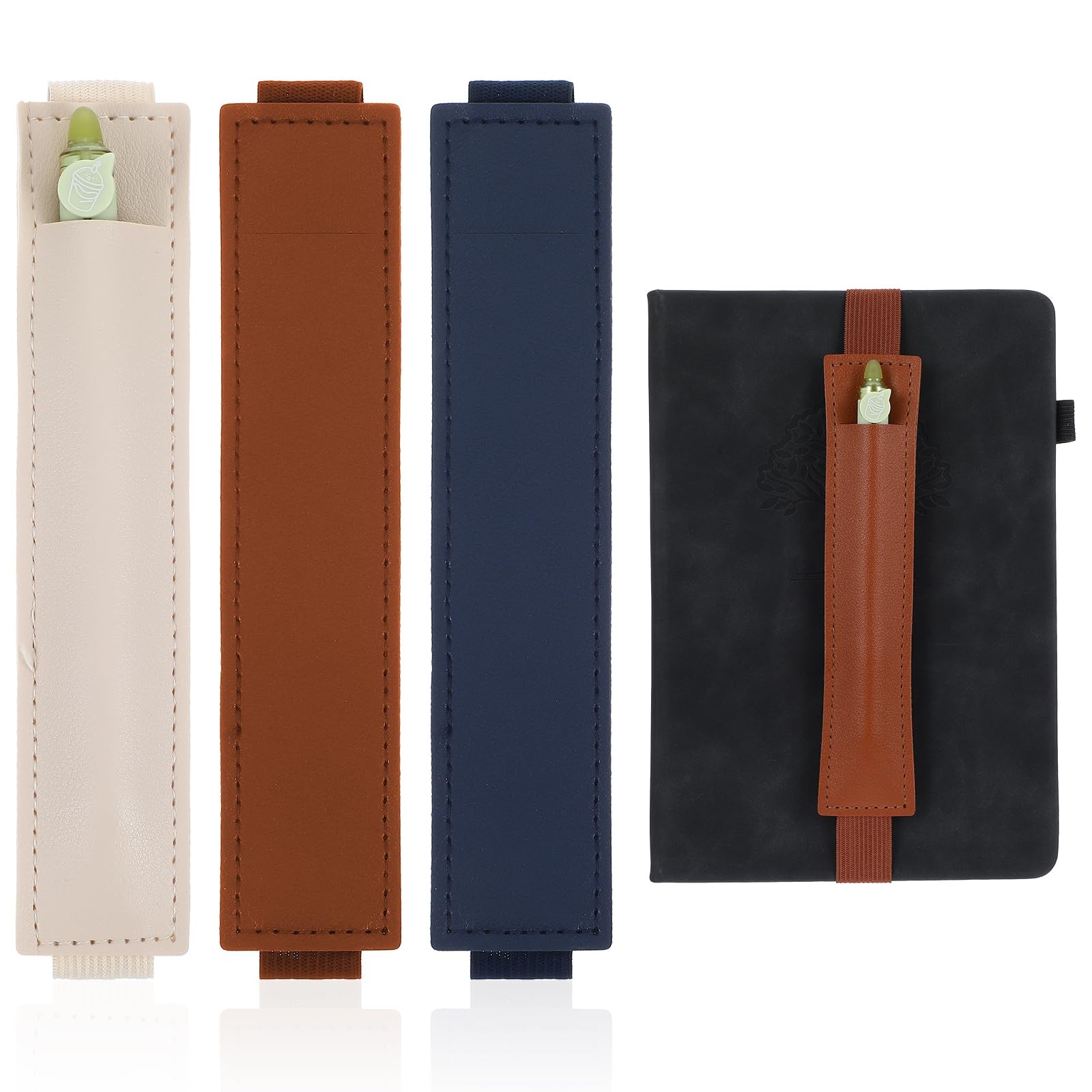 3pcs Elastic Pen Holder for Notebook, Leather Notebook Pen Holder for Journal...