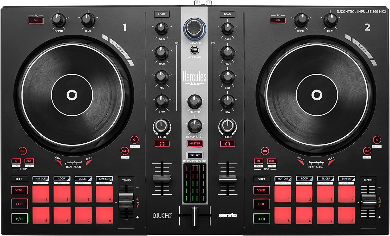 Djcontrol Inpulse 300 MK2 USB DJ Controller – Beginner DJ Set, 2-Deck Mixer with