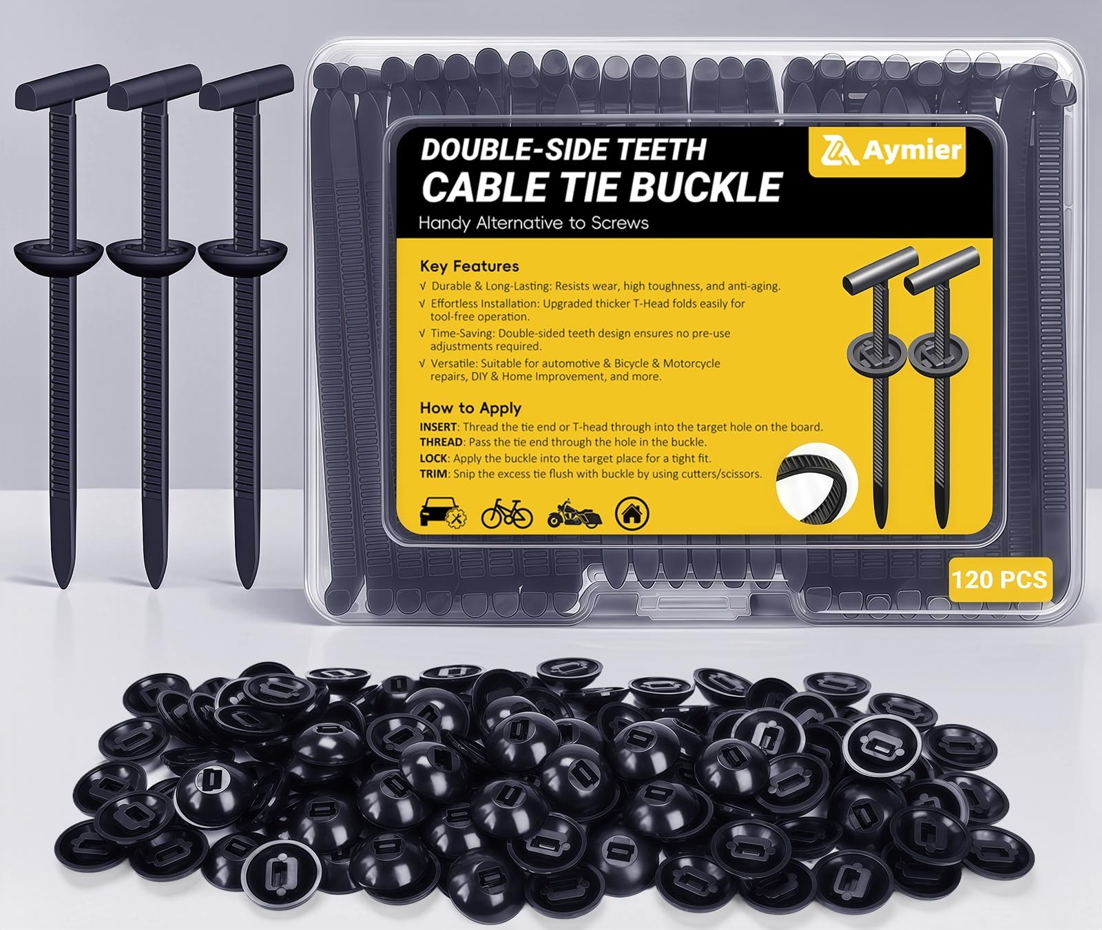 120pcs Nylon Universal Cable Tie Buckles Double Lock Zip Tie Rivets Auto Repair