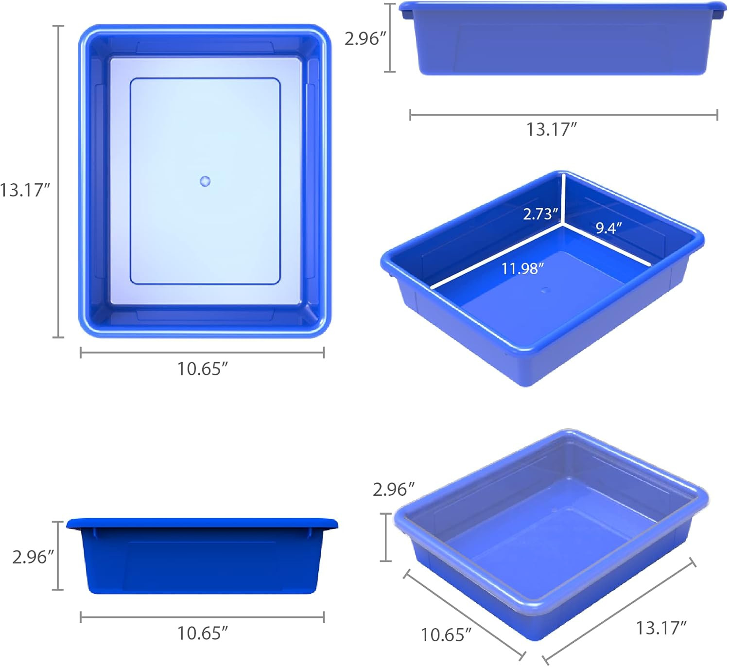 Letter Size Flat Storage Tray – Organizer Bin with Non-Snap Lid for Classroom, O