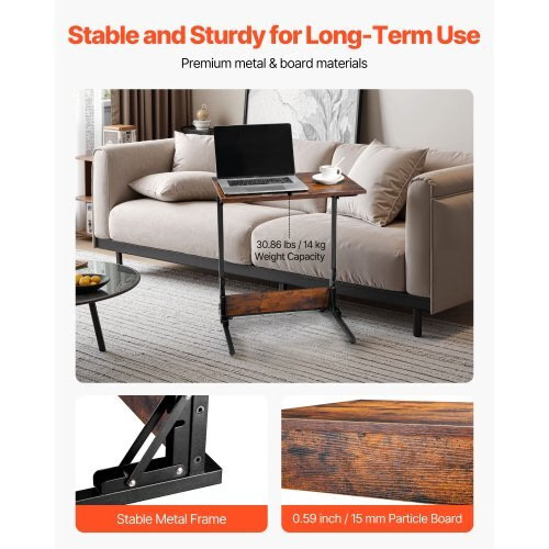 C Table, Folding C Shaped End Table with Metal Frame & Adjustable Feet, Foldabl