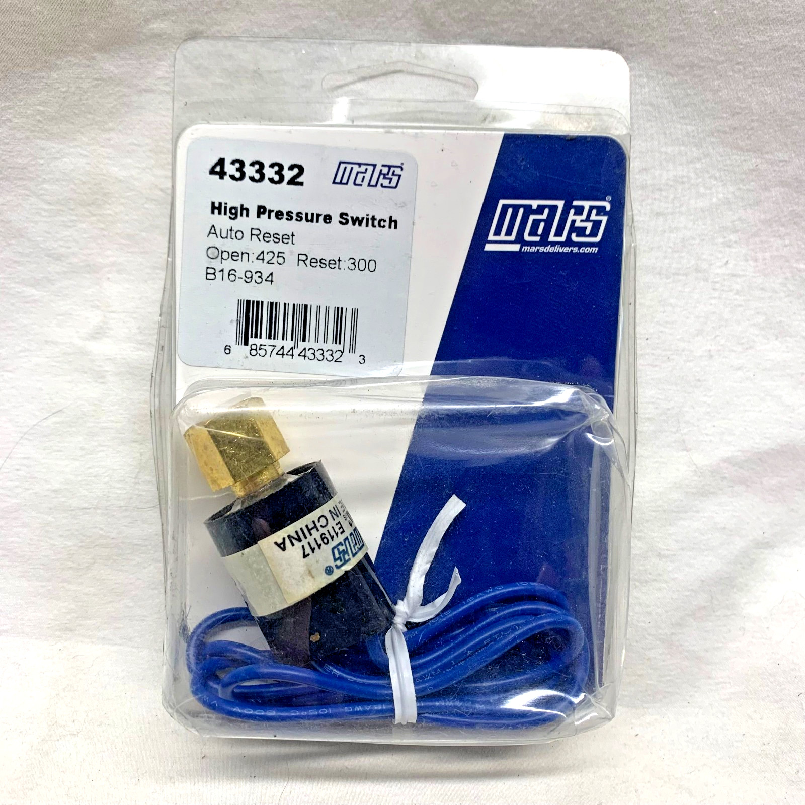 Mars 43332 High Pressure Switch Auto Reset, Open 425 PSI Reset: 300 PSI