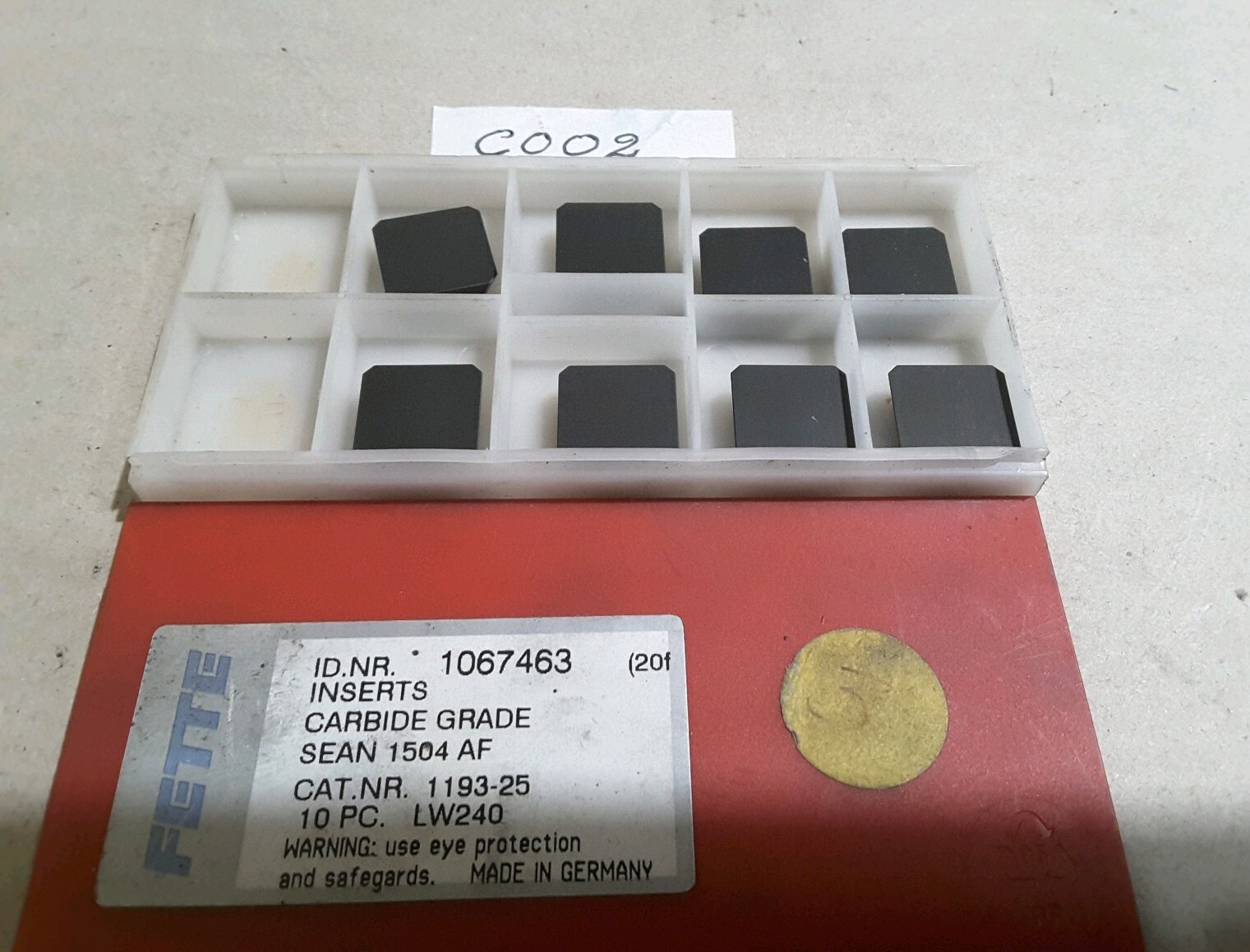 FETTE 1067463 CARBIDE INSERT  GRADE SEAN 1504 AF, 8 pcs