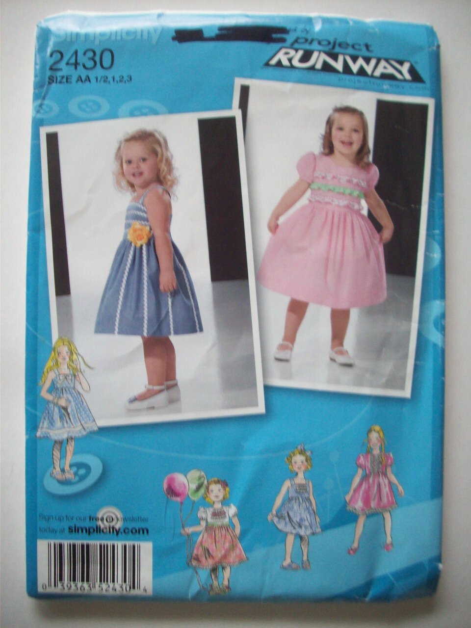 Project Runway Toddlers Girl's  dress pattern 2430 size 1/2 1 2 3 uncut
