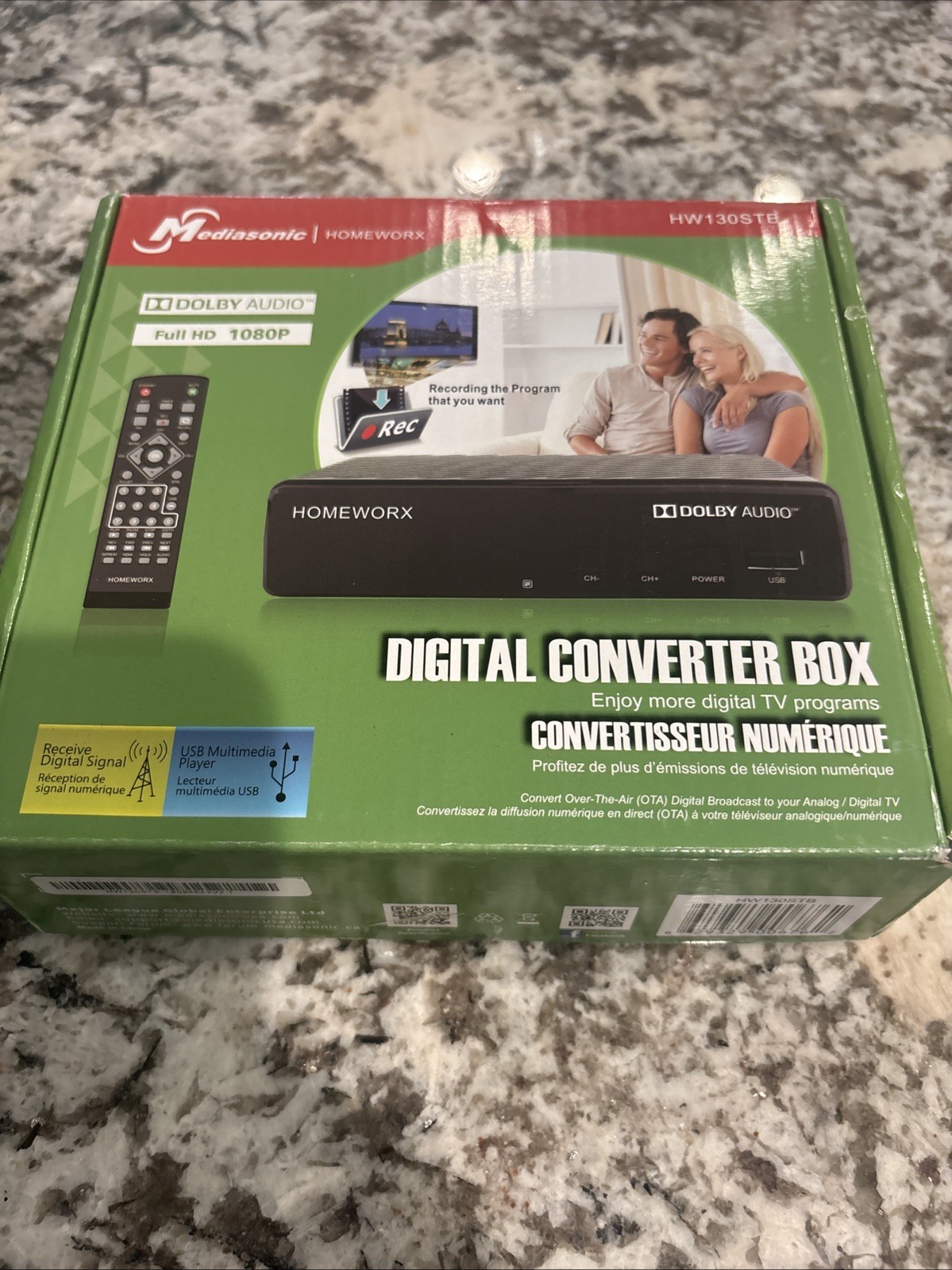 Mediasonic HomeWorx HW130STB Digital Converter Box 1080p ATSC DVR USB PVR Remote
