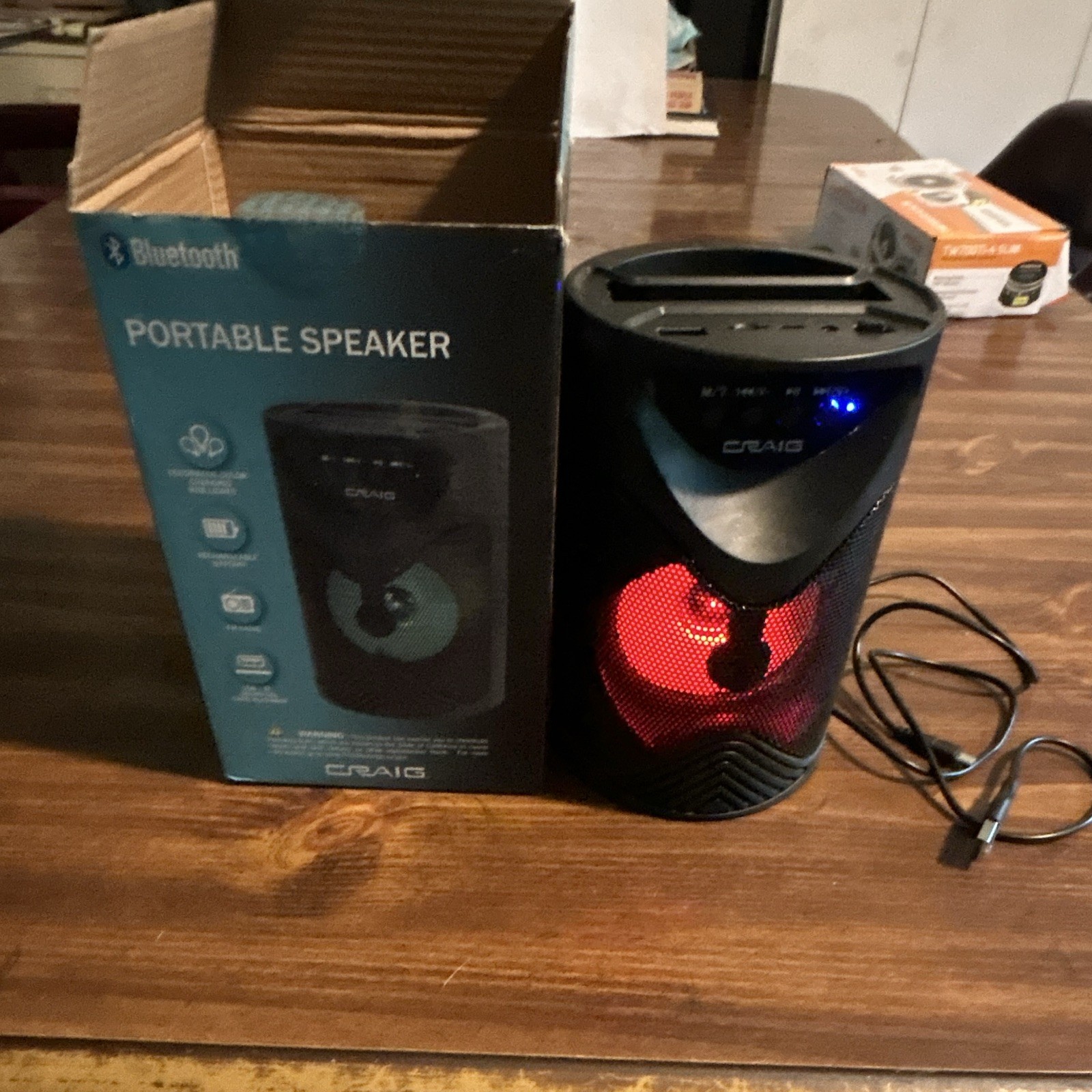 Craig CMA3677 Bluetooth Portable Speaker 8W RGB Lights FM USB MicroSD AUX Black