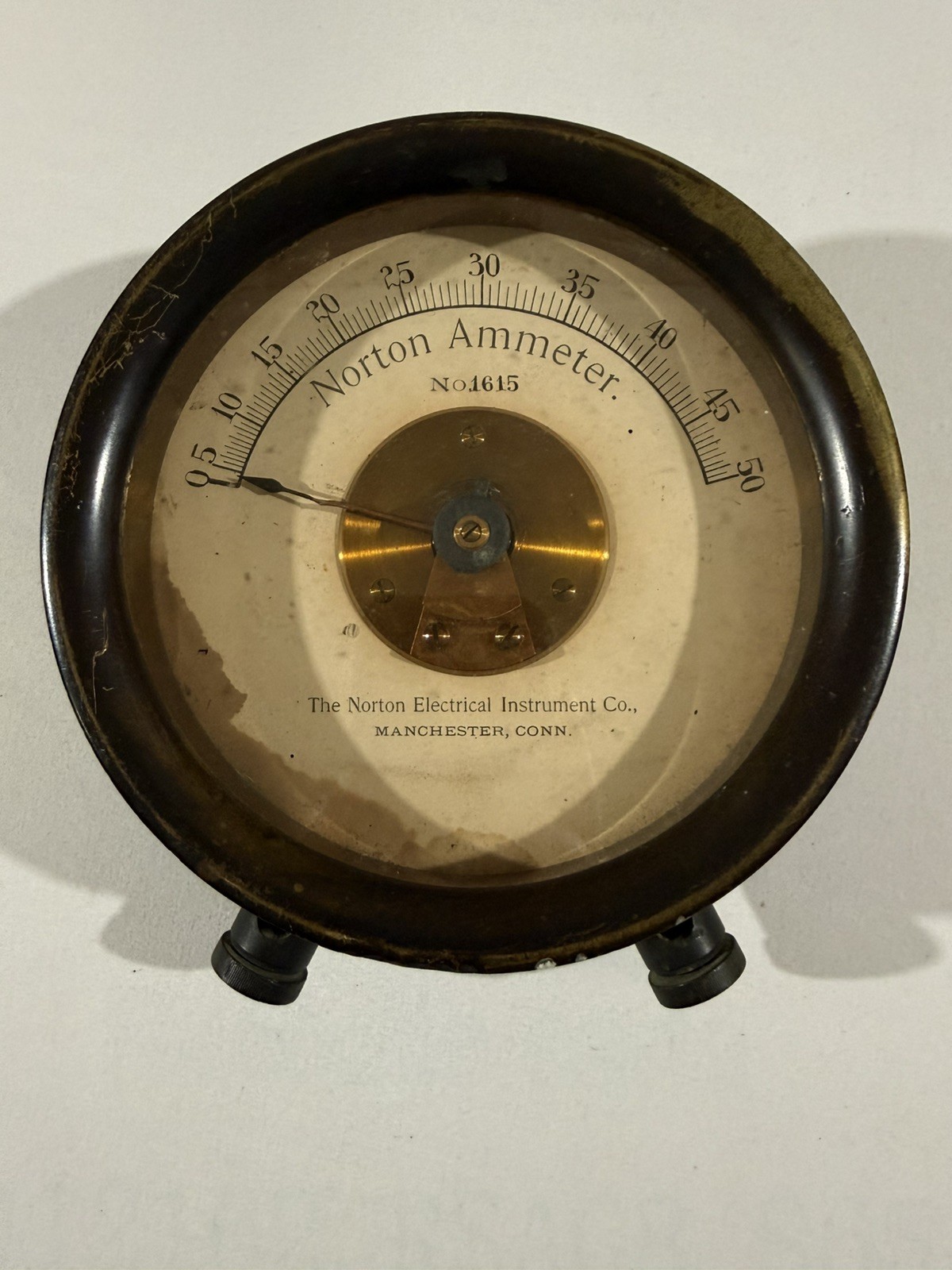 Antique Norton Ammeter No. 1615 – Brass Industrial Electrical Gauge CT