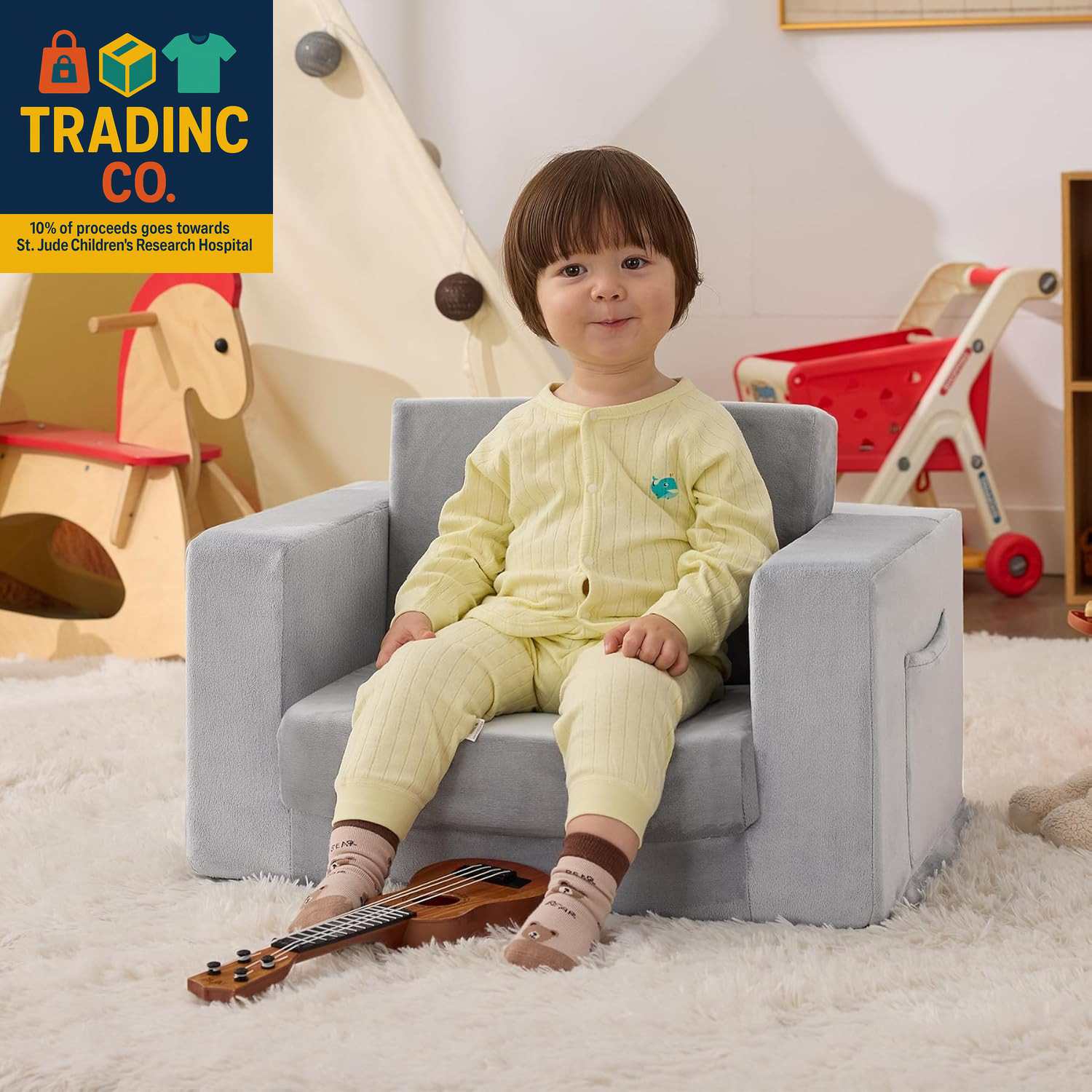 Kids Couch, 2-In-1 Toddler Chair Comfy 1-3 Years Old, Convertible Kids Chair, To