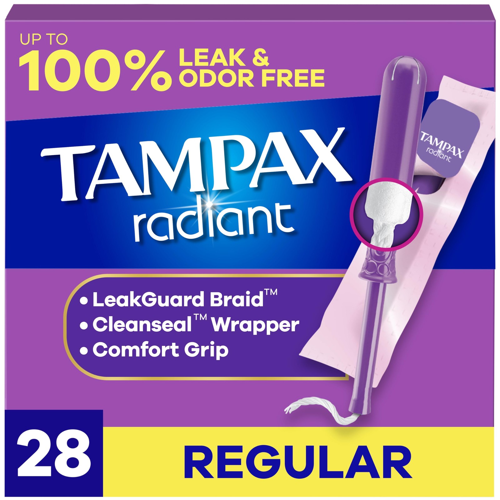 Radiant Tampons Regular Absorbency, Unscented, 28 Count