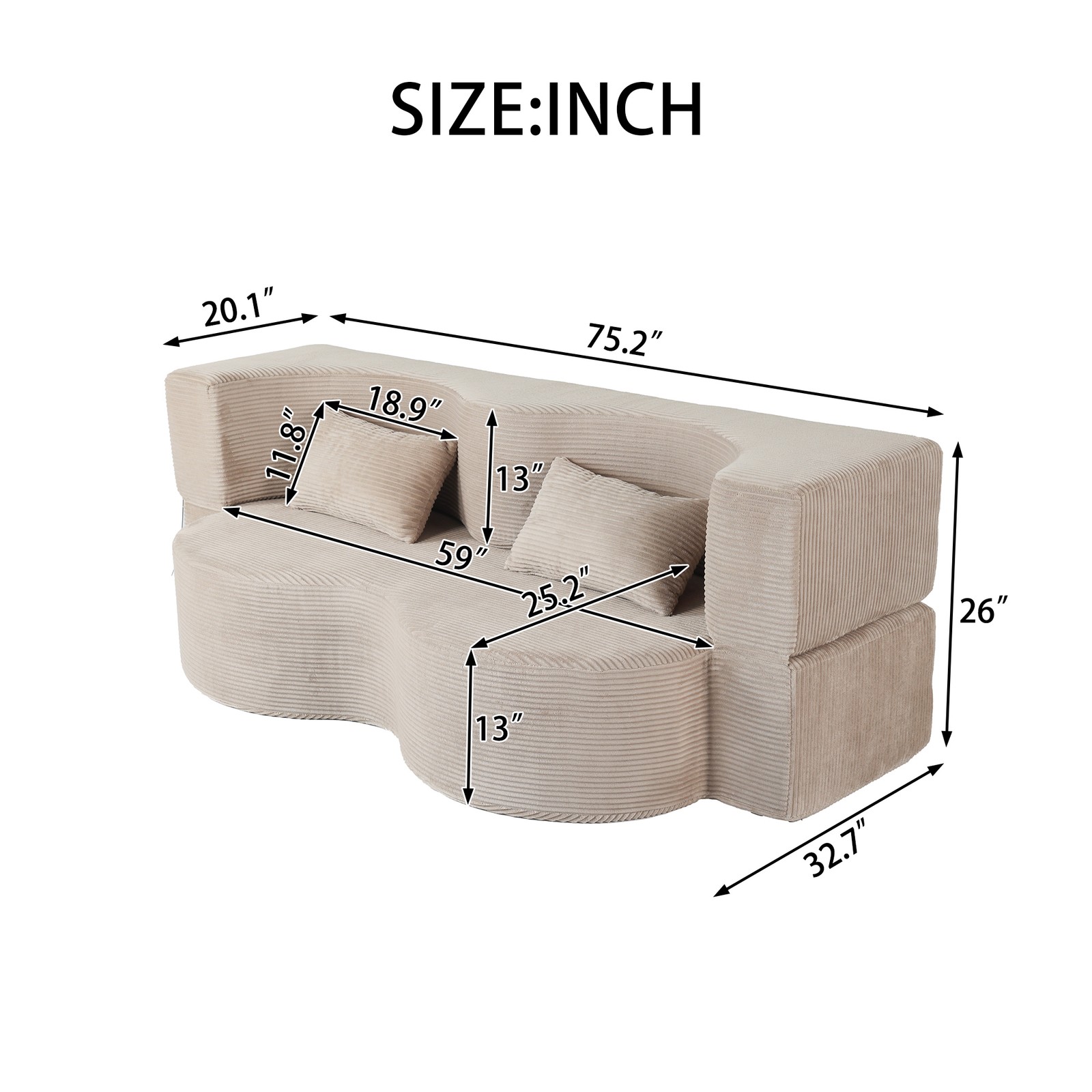 2-in-1 Foldable Sofa Bed,75 Inch Folding Boneless Couch Convertible Compressed