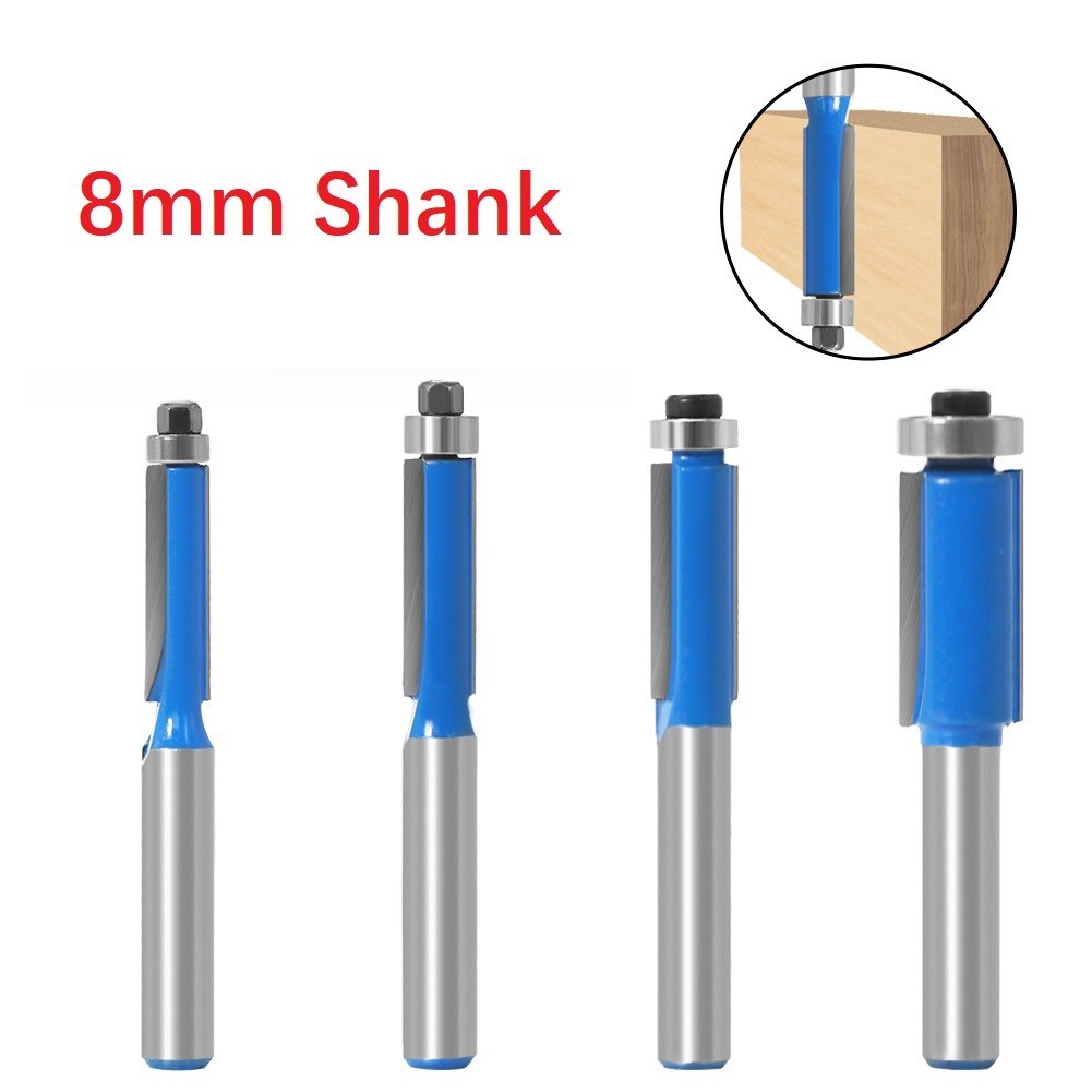 AU 8mm Shank Dual-Edged Trim Router Bit & Bearing For Wood Template Pattern Tool
