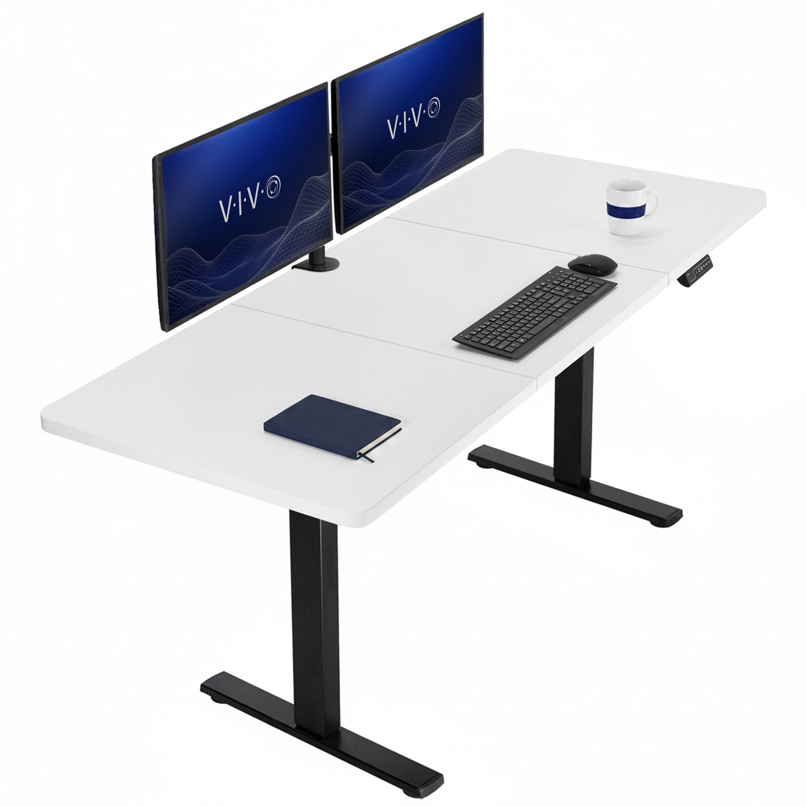 VIVO Electric 71” x 30” Stand Up Desk Workstation, White Table Top, Black Frame