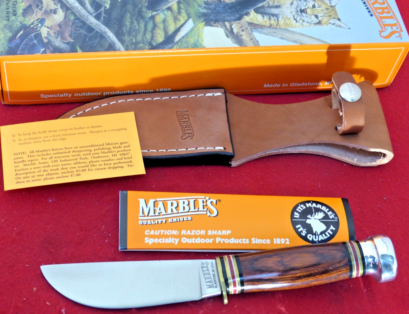 Marbles Gladstone USA mint in box HUNTER cocobolo/aluminum fixed blade knife