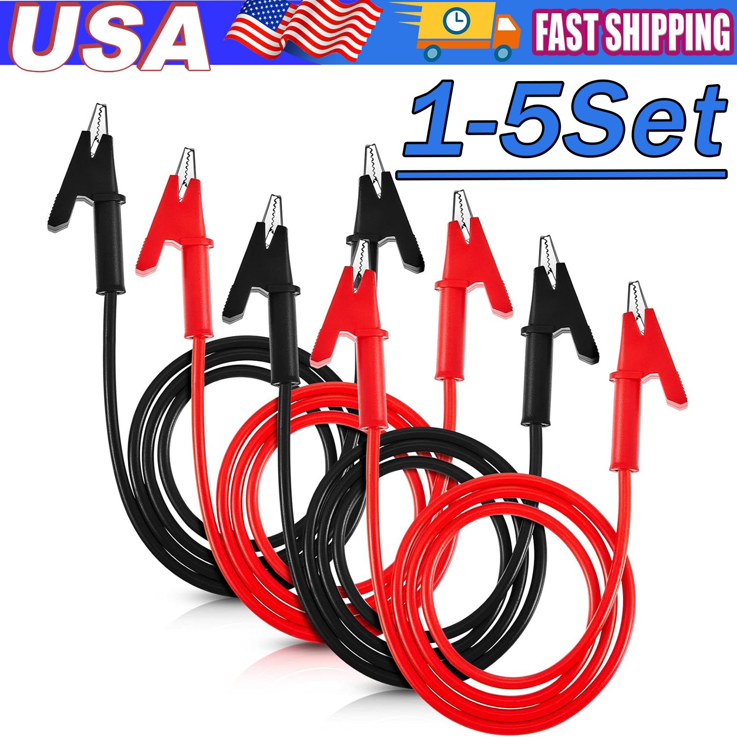 1-5X Alligator Clips Electrical Multimeter Test Leads 1500V/15A Jumper Wires Set
