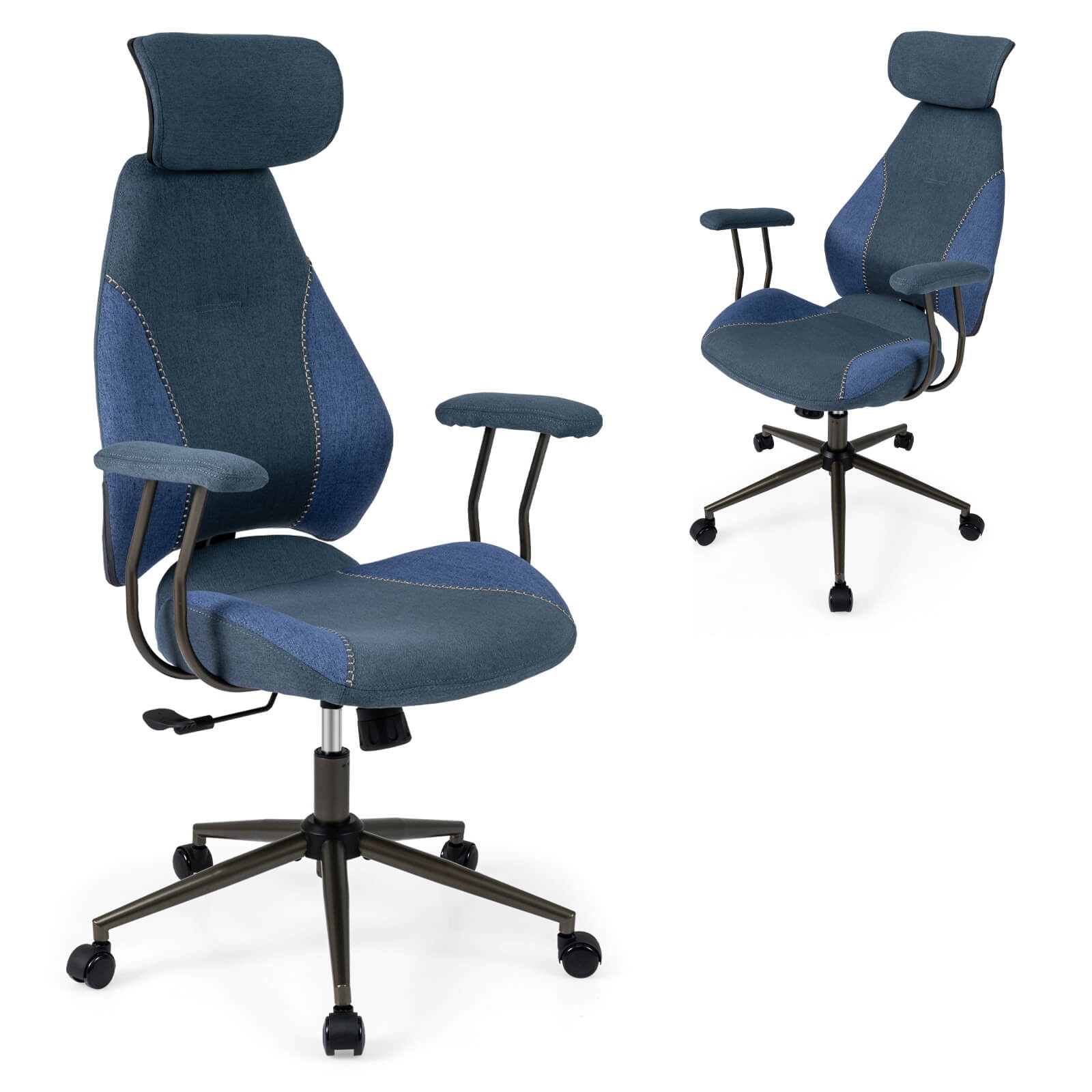 Ergonomic Office Chair w/2D Headrest, Rocking Backrest & Wheels, Gaming Chair