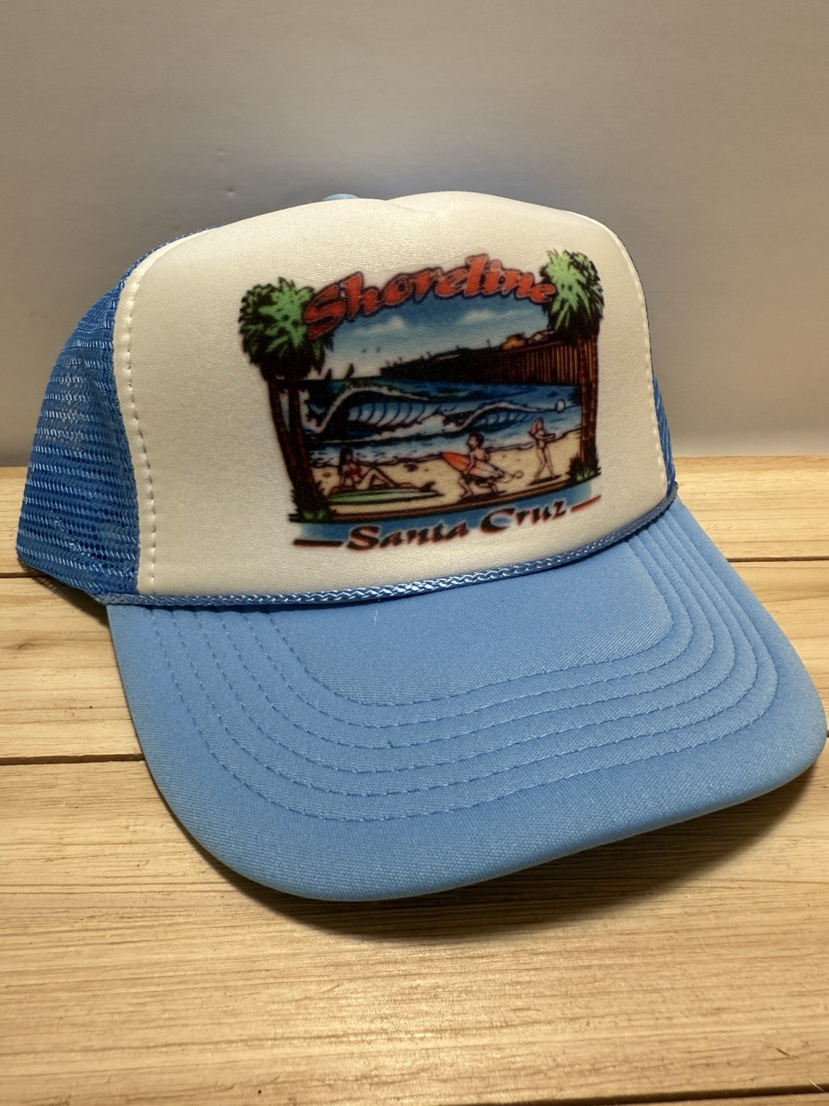 Vintage Santa Cruz Hat California Trucker Hat Surfing Hat Adjustable light blue