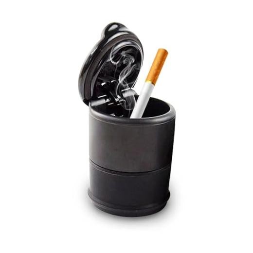Premium Car Ashtray, Black Portable Smokeless Design with Lid, Flame Retardant