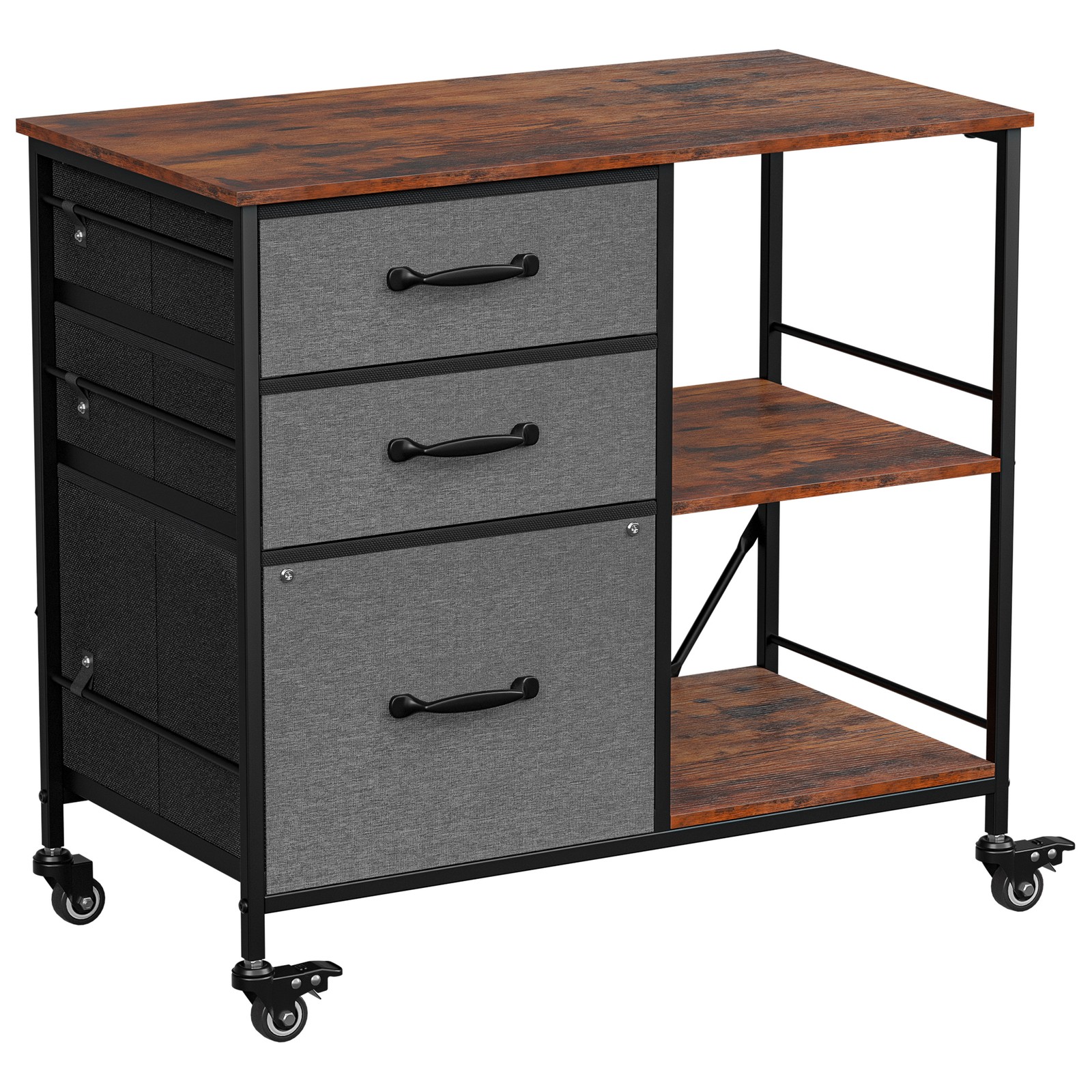 File Cabinet Rolling Printer Stand w/ Open Shelf Lateral Cabinet Dark Gray