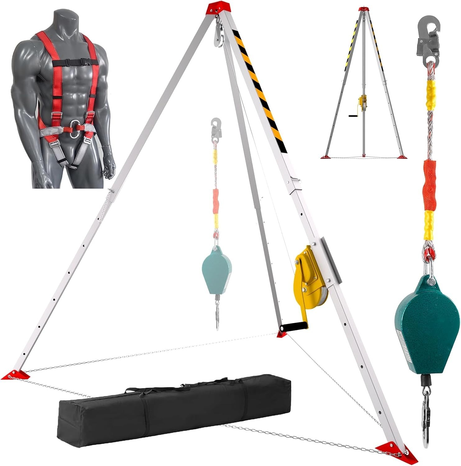 Confined Space Tripod Kit Rescue Tripod Fall Arrest 4-7 ft Legs 3000 lb Winch