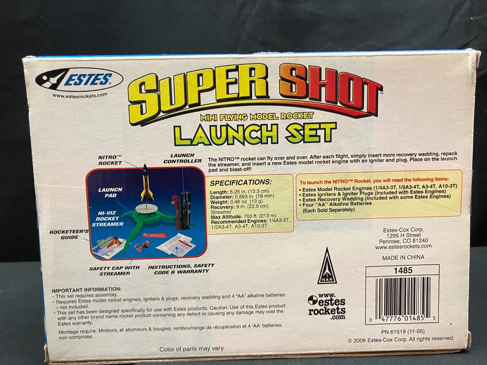 Estes Super Shot Flying Model Rocket Launch Set #1485 - Sealed