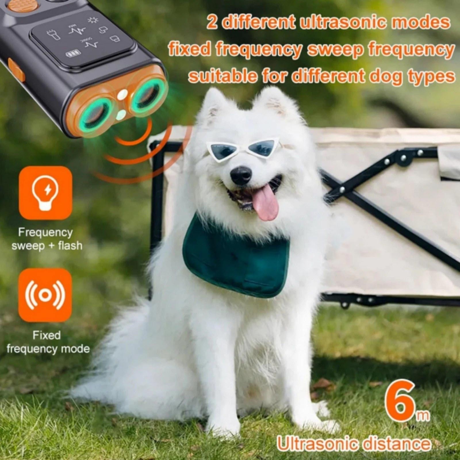 Ultrasonic Dog Training Device with Bark Deterrent and LED Flashlight Feature