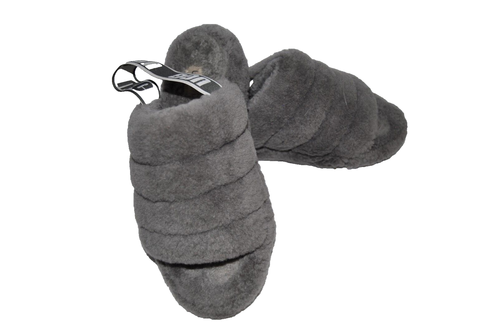 UGG Fluff Yeah Women's 1095119 Gray Fur Lined Slip-On Back Strap Slippers SZ 8