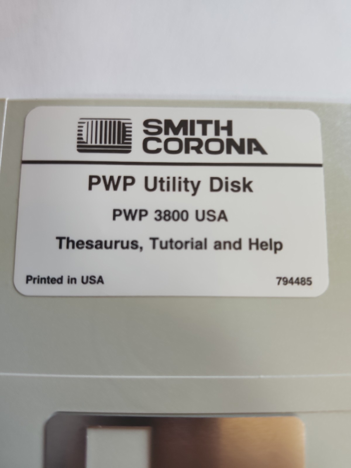 Smith Corona DataDisk Tutorial Help PWP 3800 UTILITY Disk U.S. English S61838
