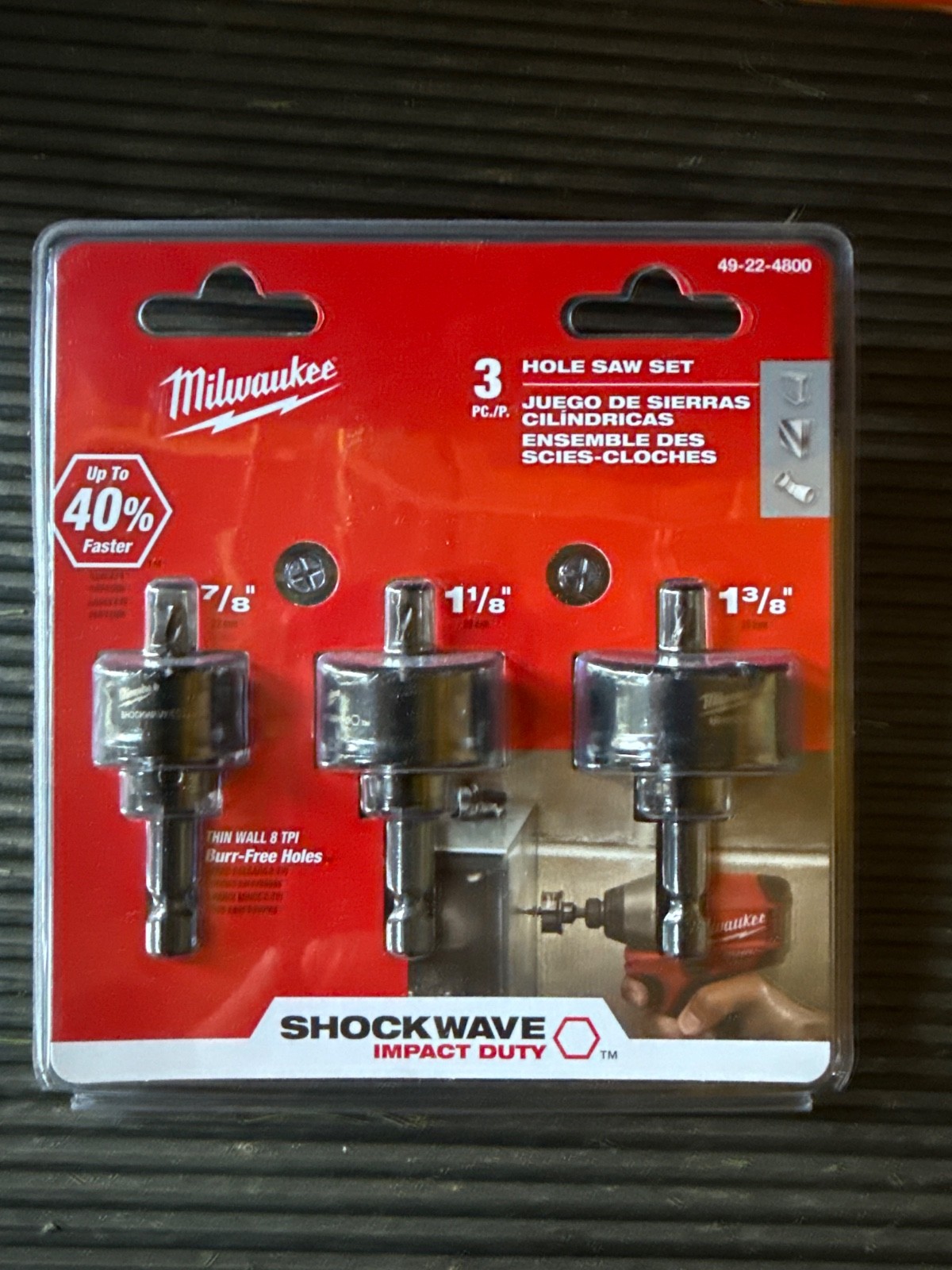 Milwaukee 49-22-4800 3-Piece 8 TPI Shockwave Impact-Duty Thin Wall Hole Saw