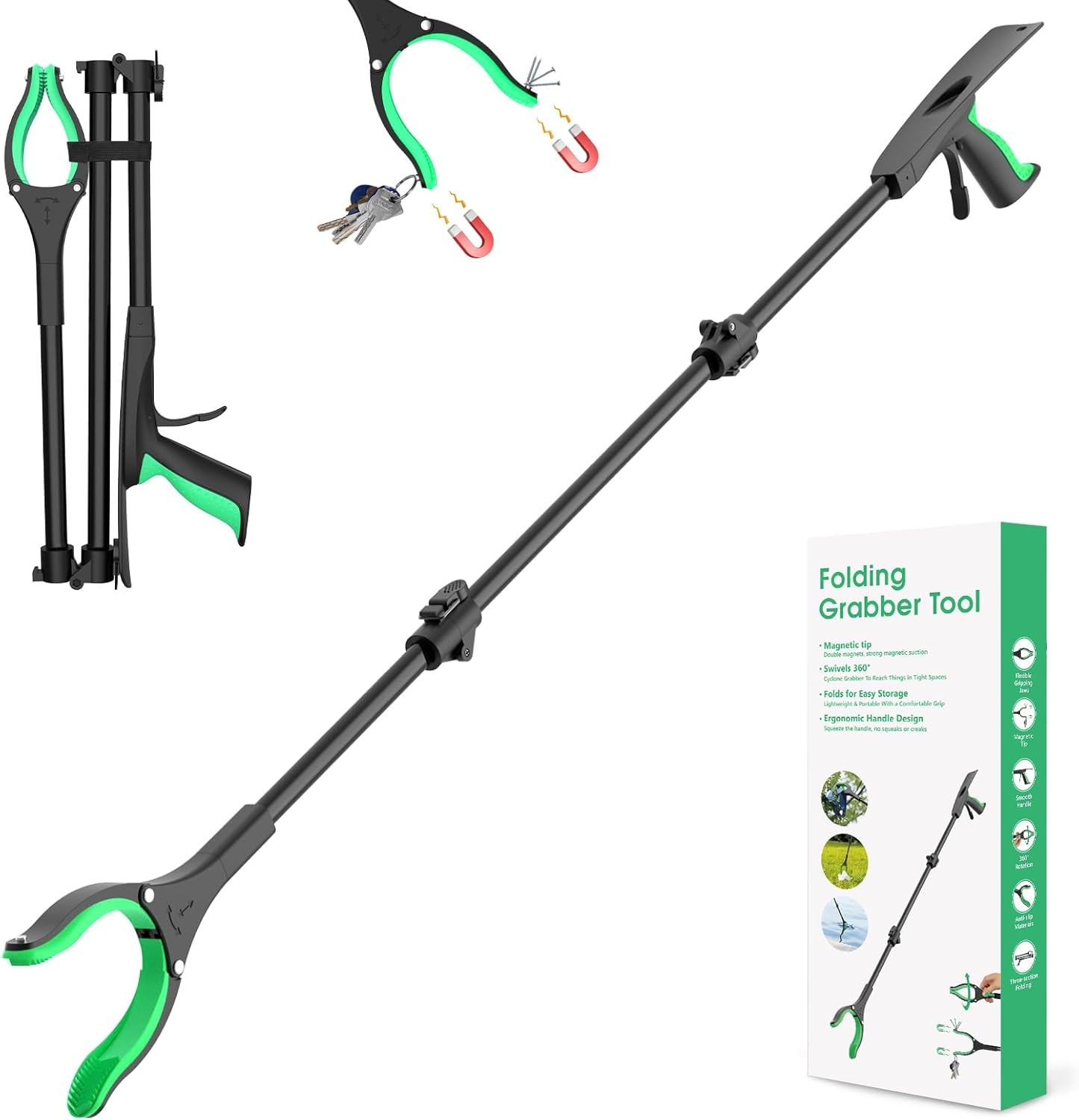 51" Extra Long Grabber Reacher Tool, Foldable Pickup Tool, Extended Reaching Aid