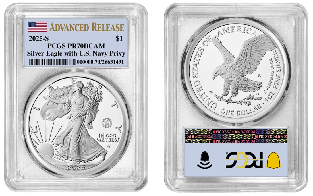 2025 S Silver Eagle $1 US Navy Privy PCGS PR70DCAM Advanced Release #695