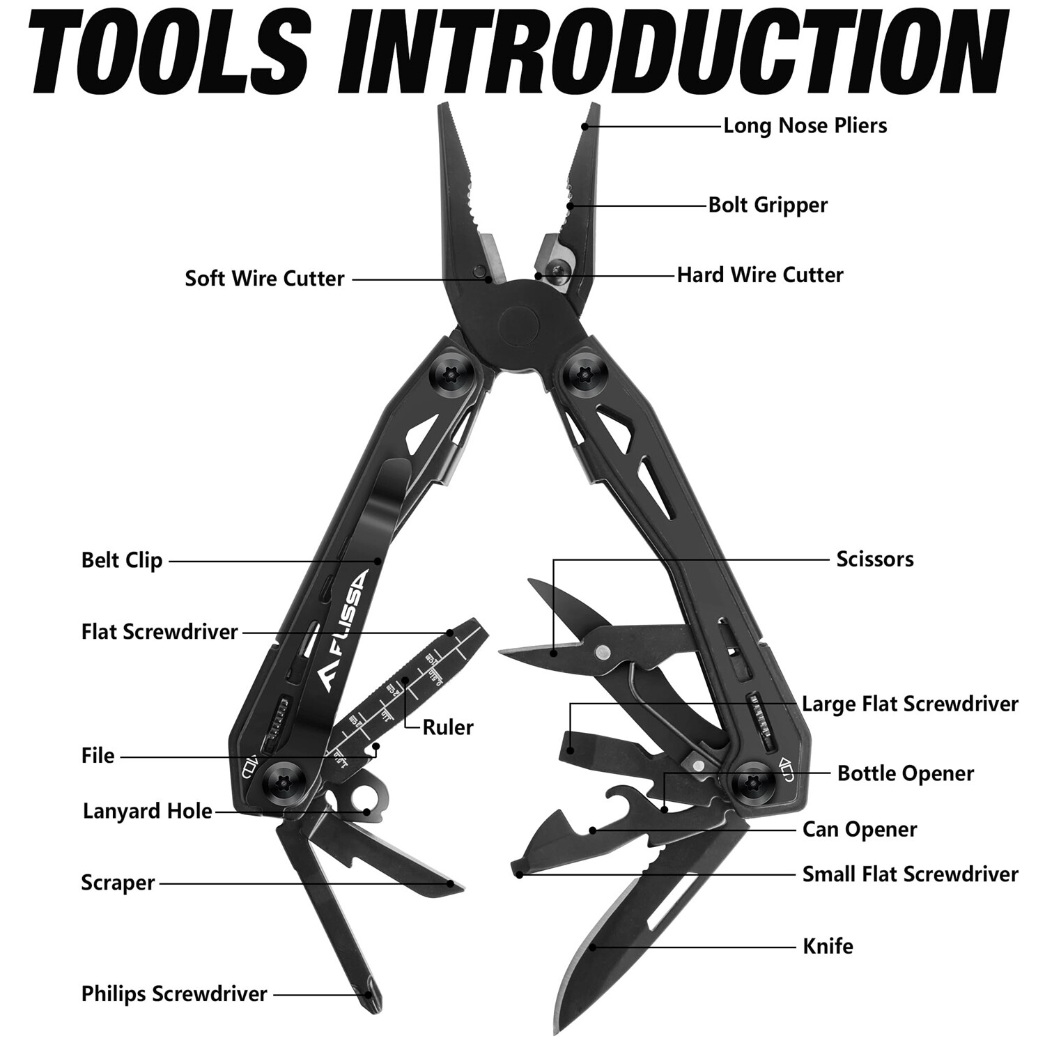 FLISSA 16-in-1 Multitool Plier Compact Portable EDC Multi Tool With Pocket Knife