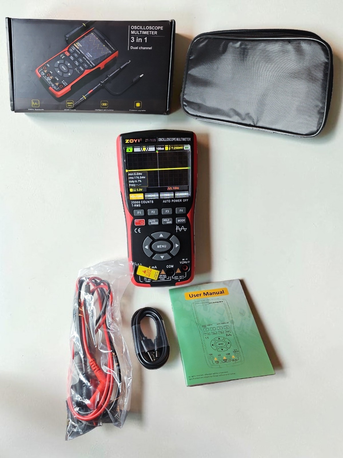 🔥ZOYI ZT-703S Digital Oscilloscope Multimeter Signal Generator 3-in-1 50MHz