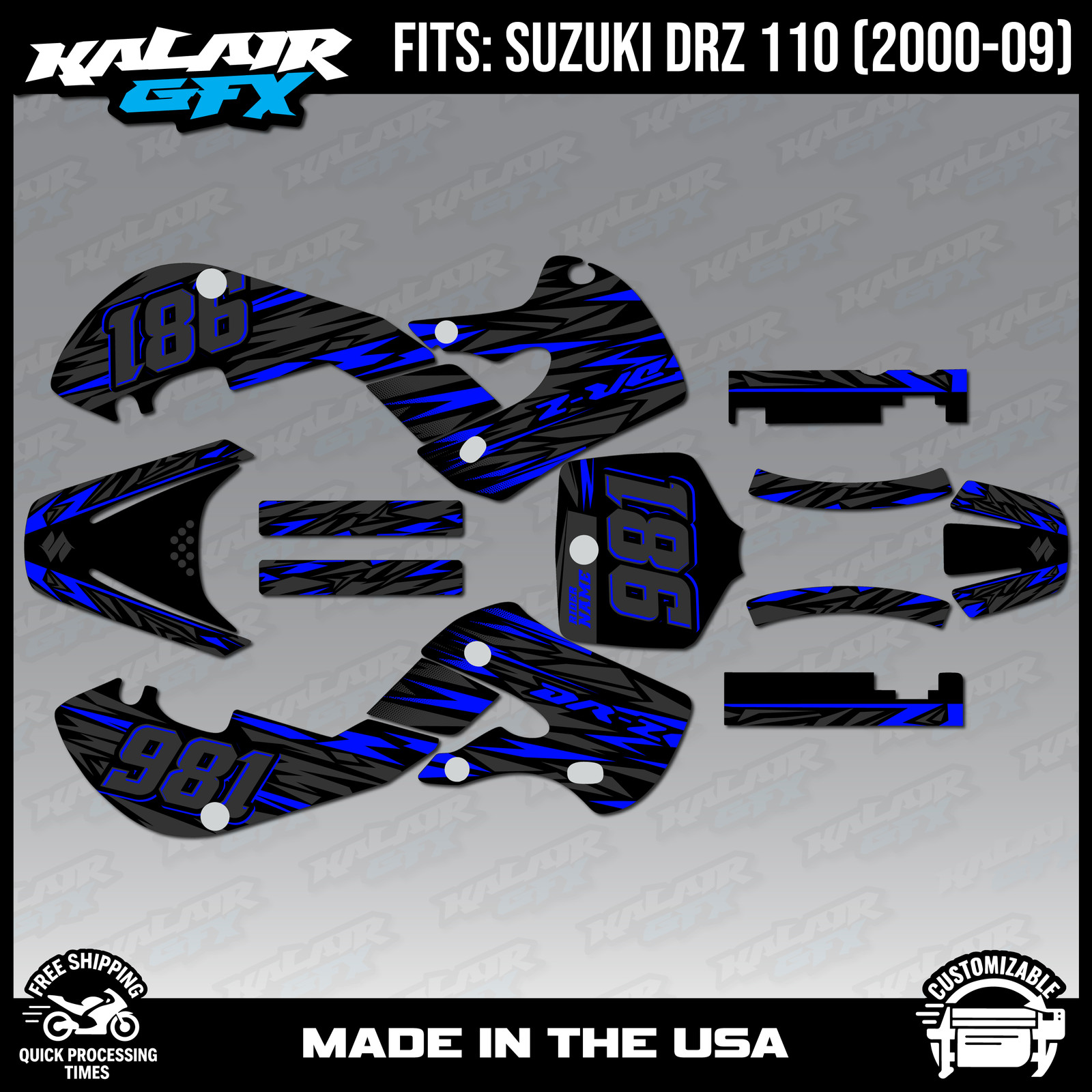 Graphics Kit for Suzuki DRZ110 2000-2009 Twitch Series -  Blue