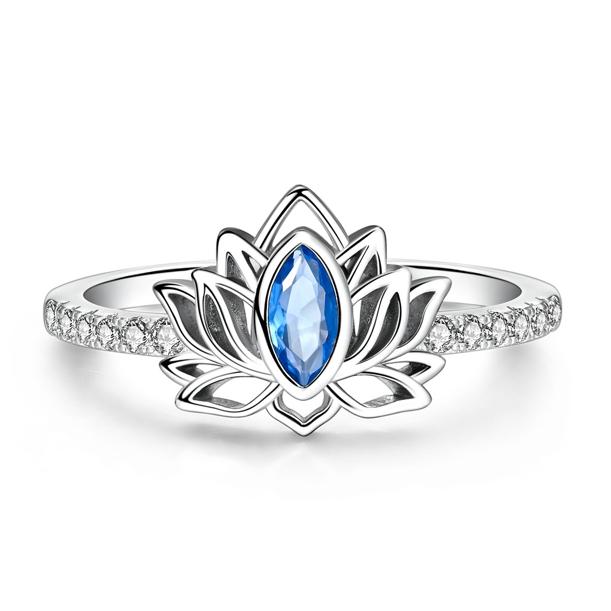 MULA European 925 Sterling Silver Finger Ring Sparkling Blue Lotus Women Jewelry