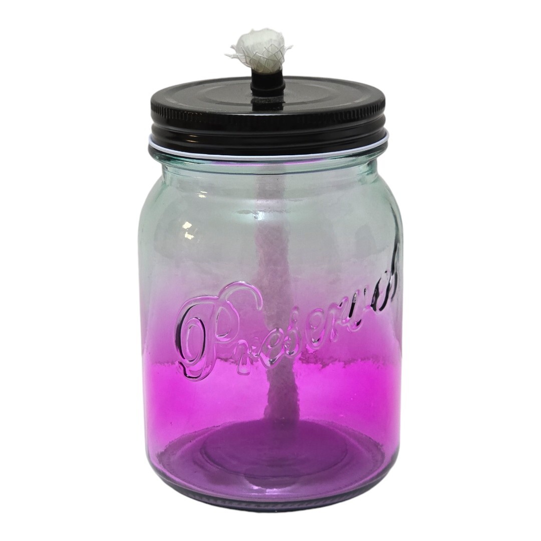 New Glass Mason Jar Torch Tabletop Decor Outdoor Patio Light Lamp Purple Hombre