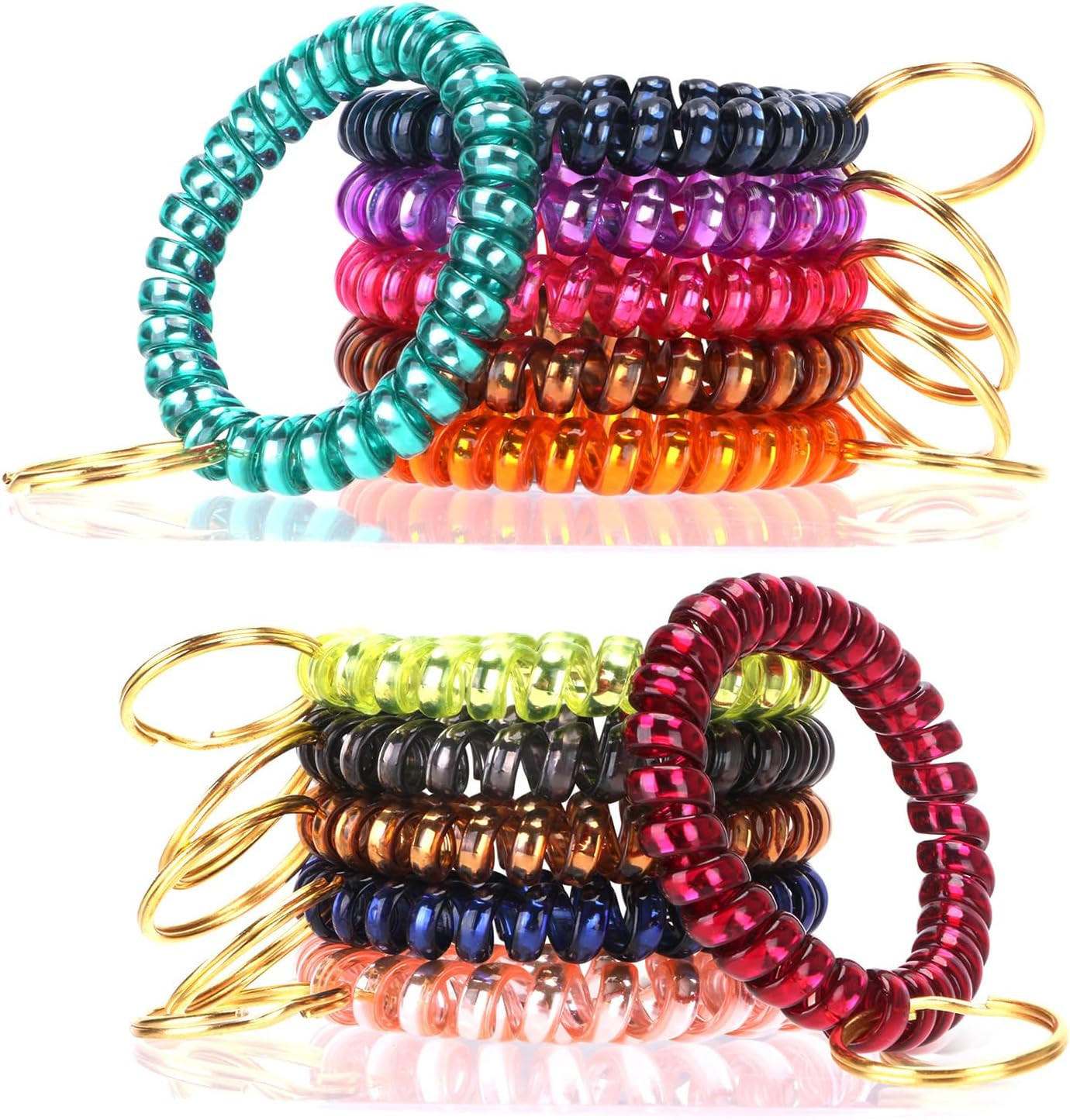 12 Colors Spring Spiral Wrist Coil Key Chain, Wristband Key Ring for Office, Sho