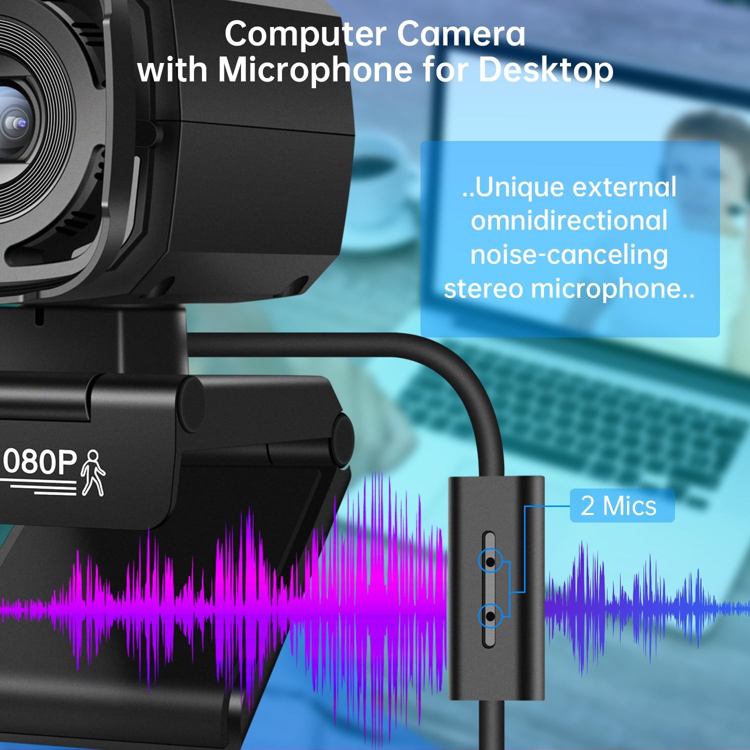 Auto Tracking Webcam: Full 1080P HD Computer Camera with Built-in 2 Microphon...