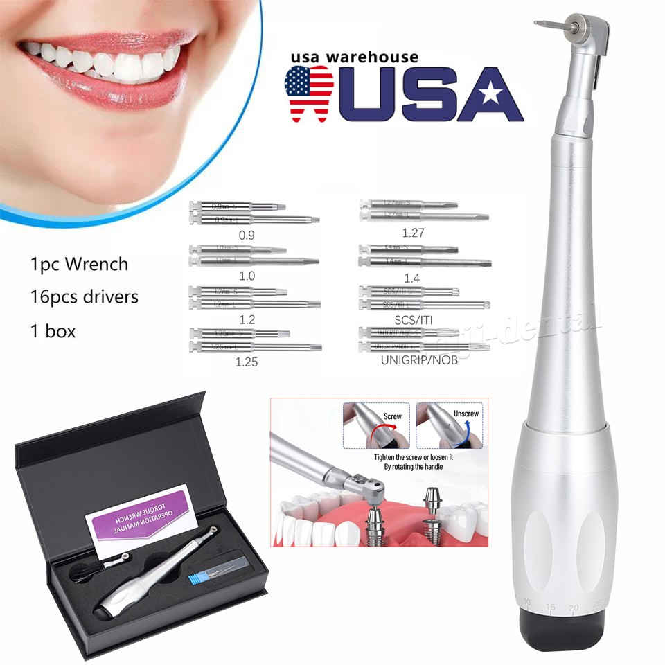 Dental Torque Wrench Universal Implant Wrench Contra Angle 16 *Drivers