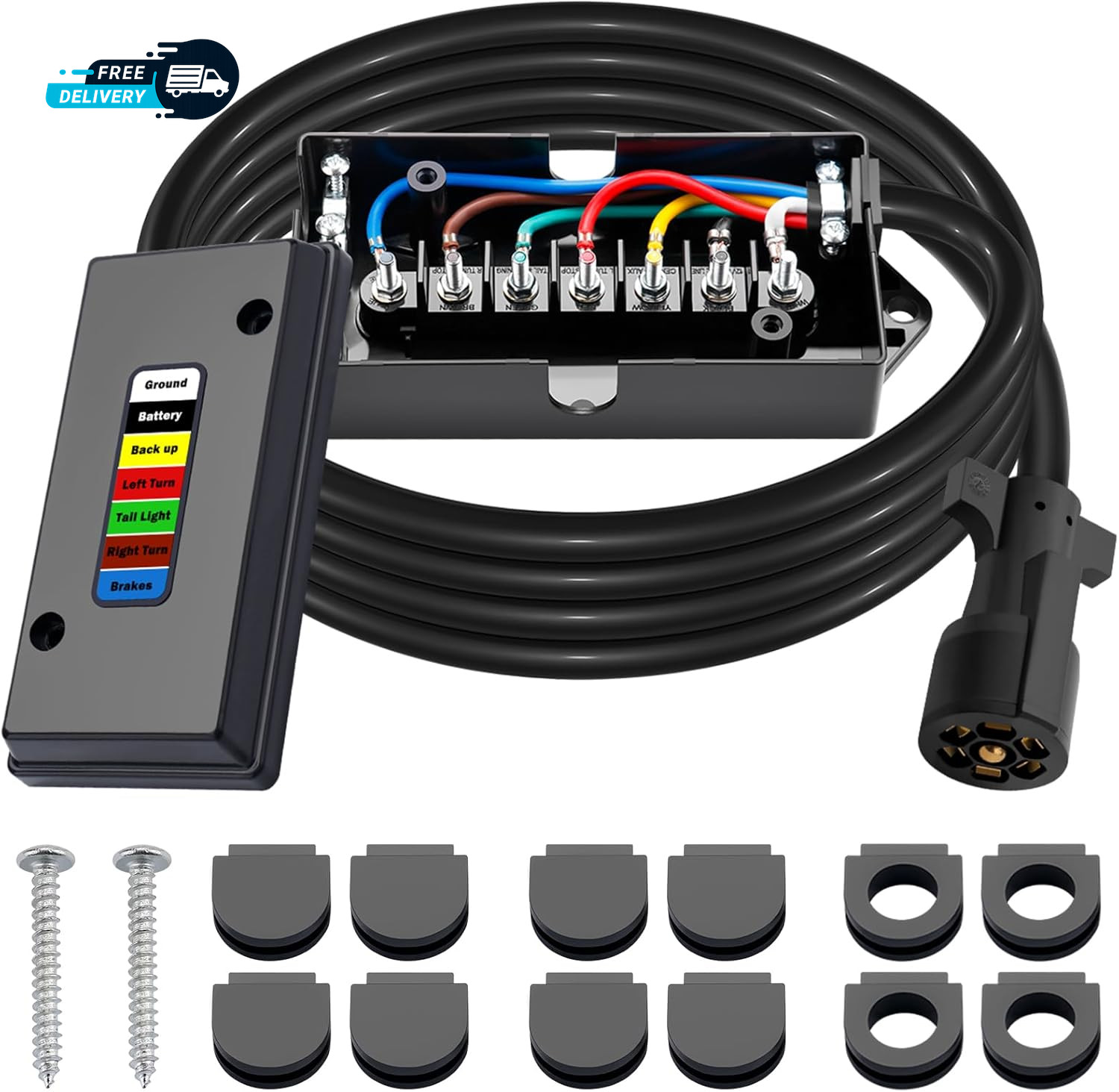 7 Way Trailer Wiring Harness Kit 8 FT Trailer Cord with 7 Pin Trailer Plug