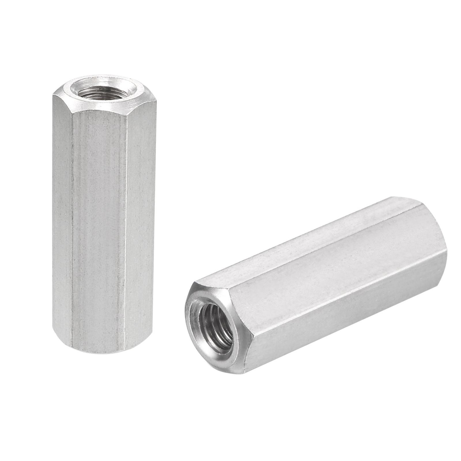 M6 x 1.0-Pitch 30mm Length 304 Stainless Steel Metric Hex Coupling Nut, 5-Pack