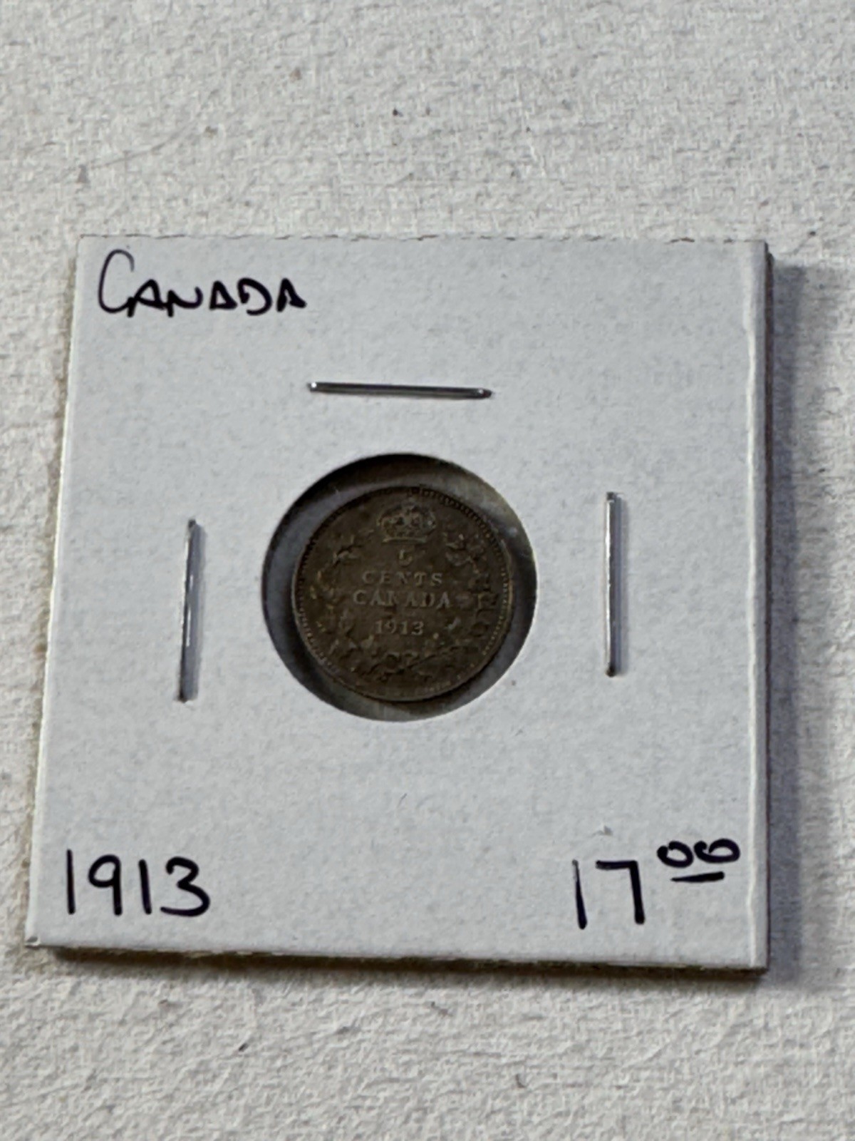 1913 Canada 5 Cents Small Silver Coin