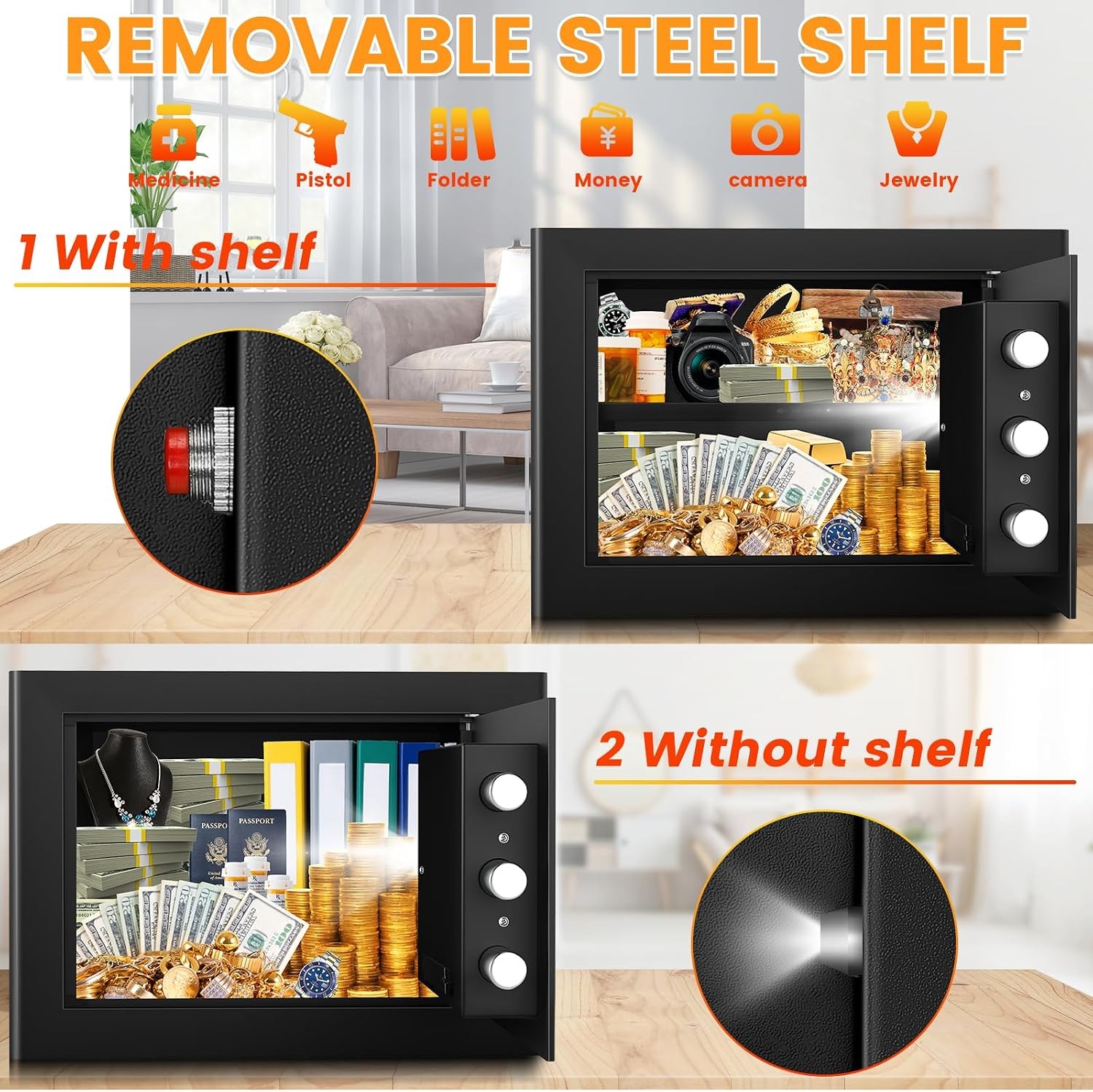 9.84" Tall Small Fireproof Safe Box, 1.2 Cu Ft Security Home Safe
