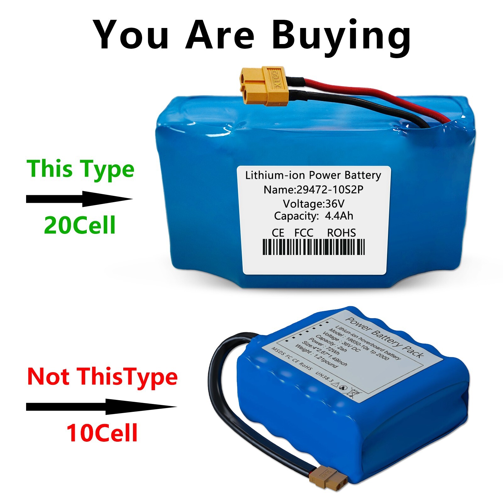 Replacement Battery For Balance Scooter Board 36V 4.4Ah 10S2P